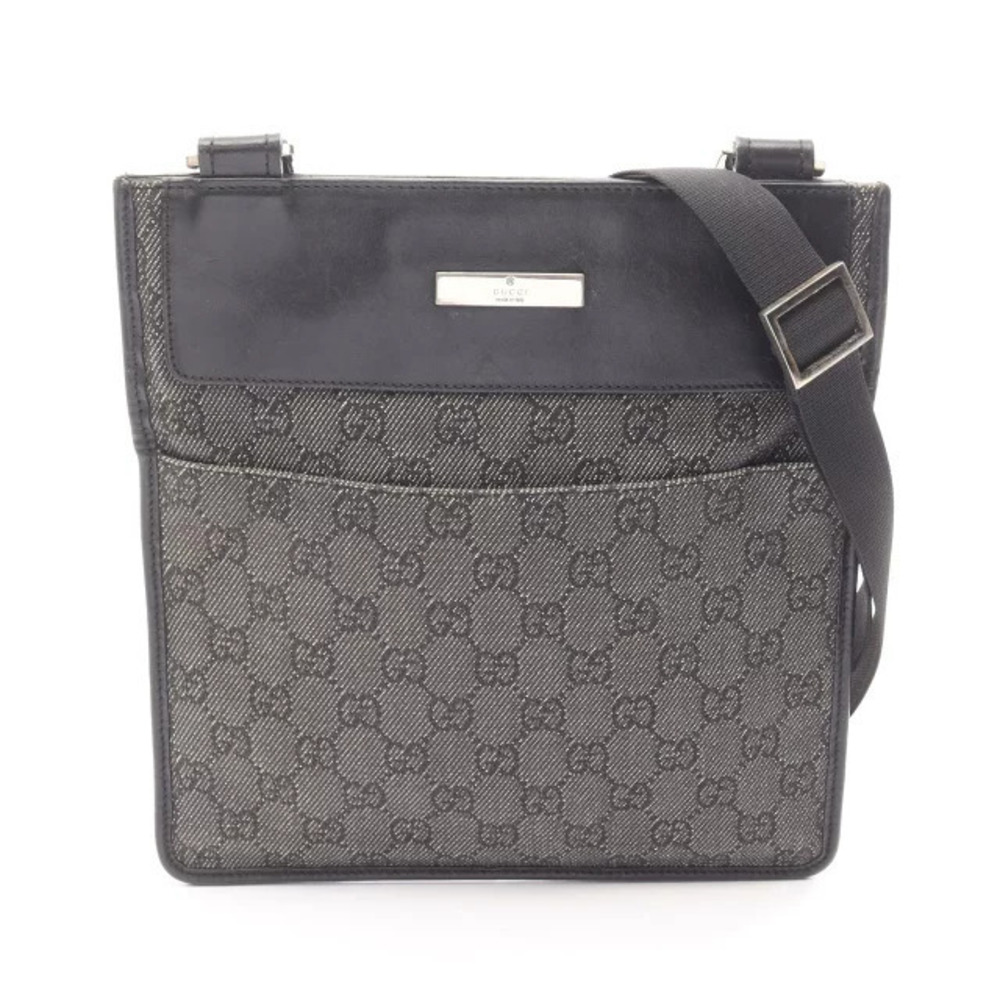 Gucci GG Denim Shoulder Bag Leather Black